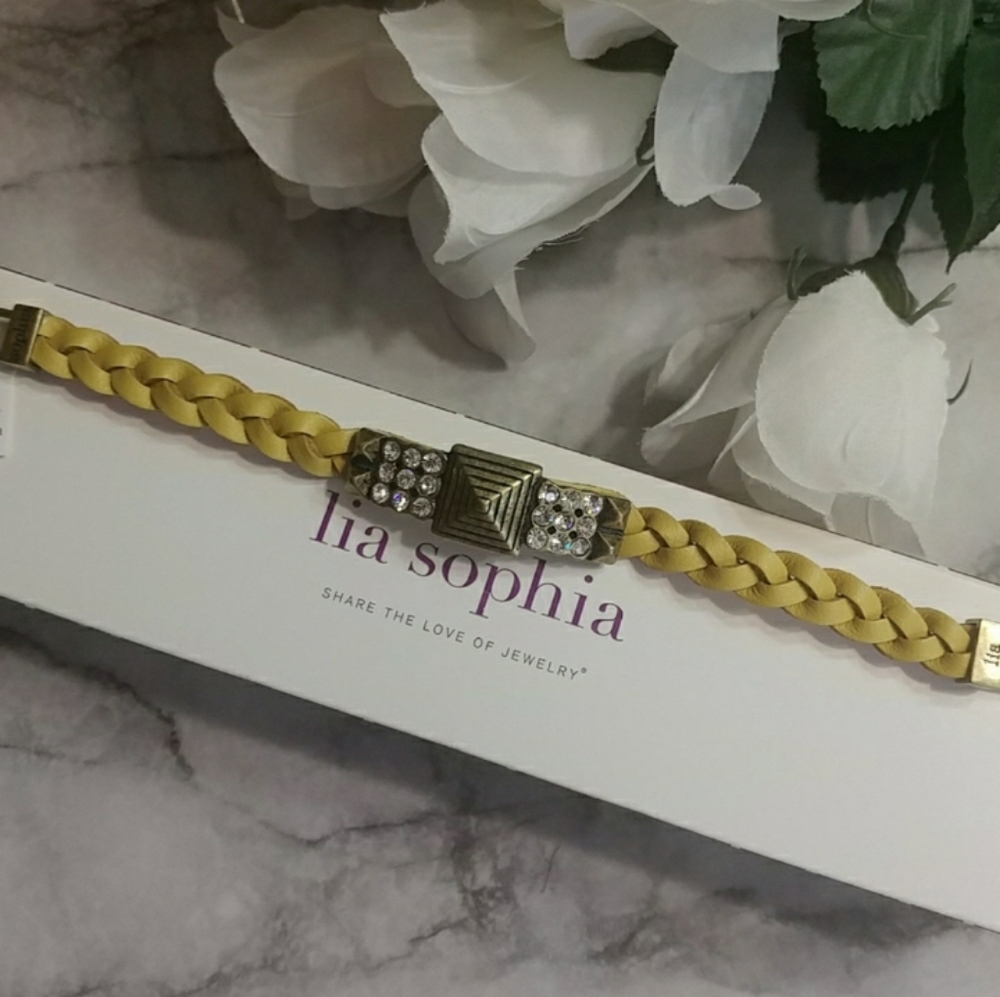 LIA SOPHIA Yellow Leather Studded Crystal Bracelet 8"